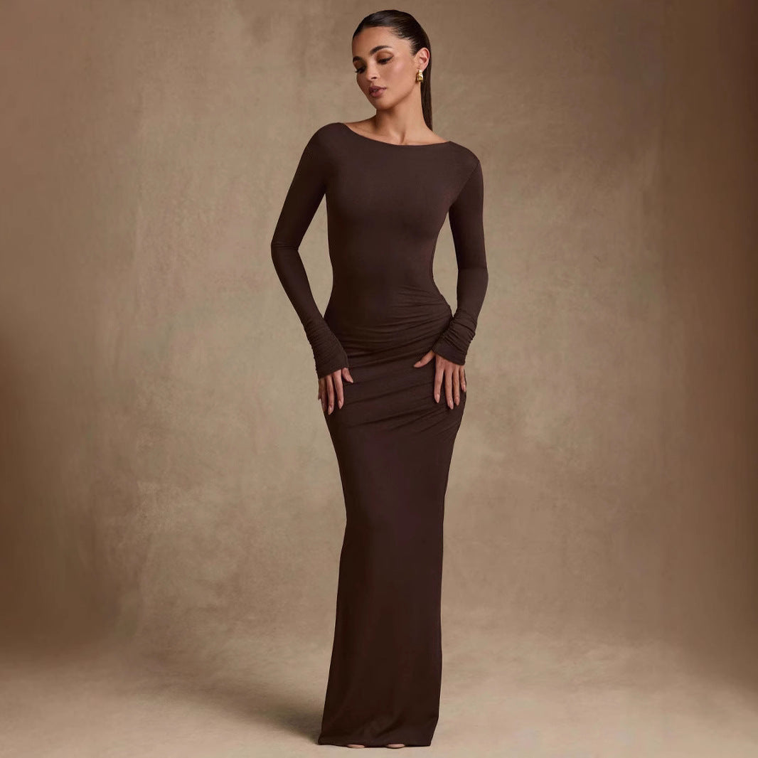 Slimming High-end Solid-color Long Body-hugging Sexy Dress