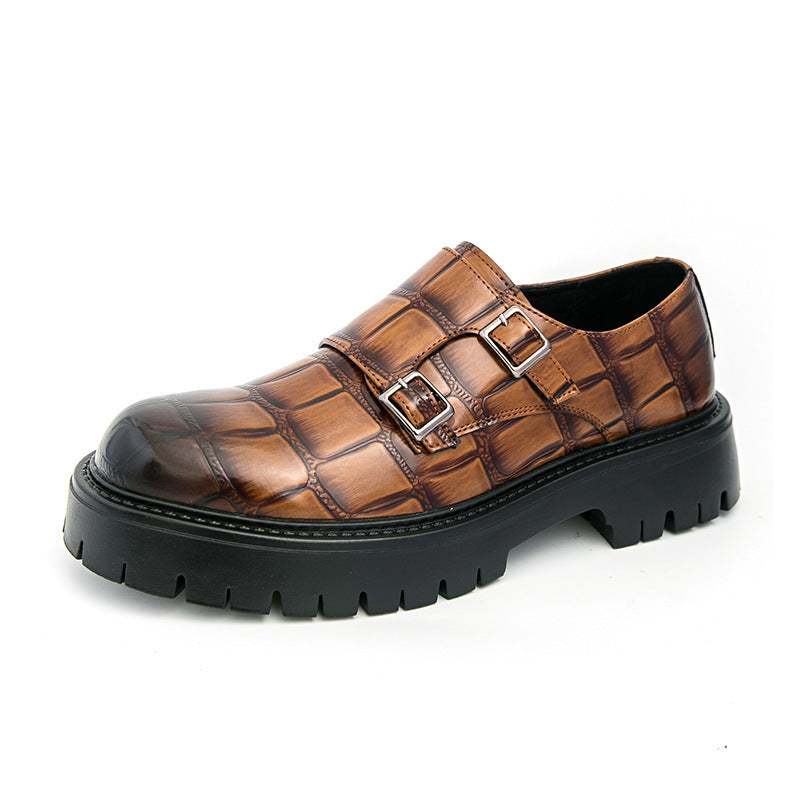 Zapatos de cuero mocasines sin cordones de suela gruesa con hebilla de herradura para hombre