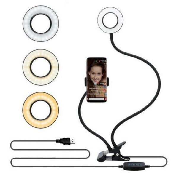 Anillo de luz LED para selfies para transmisión en vivo, luz de maquillaje ajustable con soporte de 8 cm