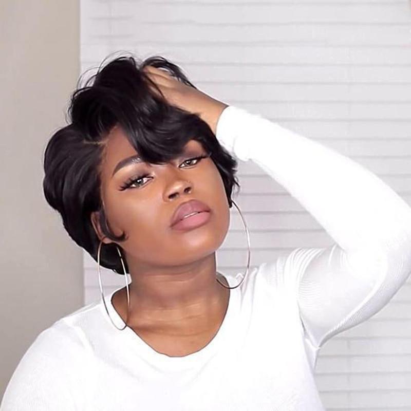 Peluca Bob Corta Pelucas Frontales de Encaje para Mujeres Negras Cabello Humano
