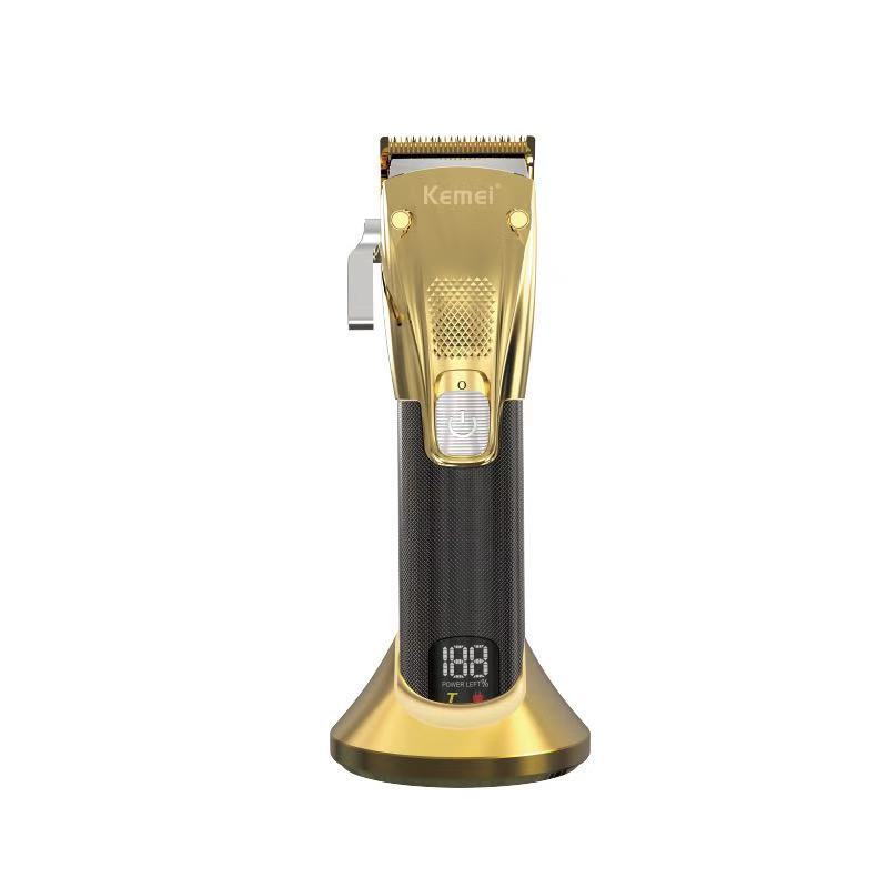 Cortapelos eléctrico KM-K33s con base de carga y voltaje amplio, tijeras de peluquero con pantalla LED LCD