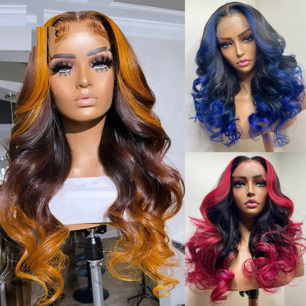 Tocado de pelo real degradado naranja, amarillo, azul y verde