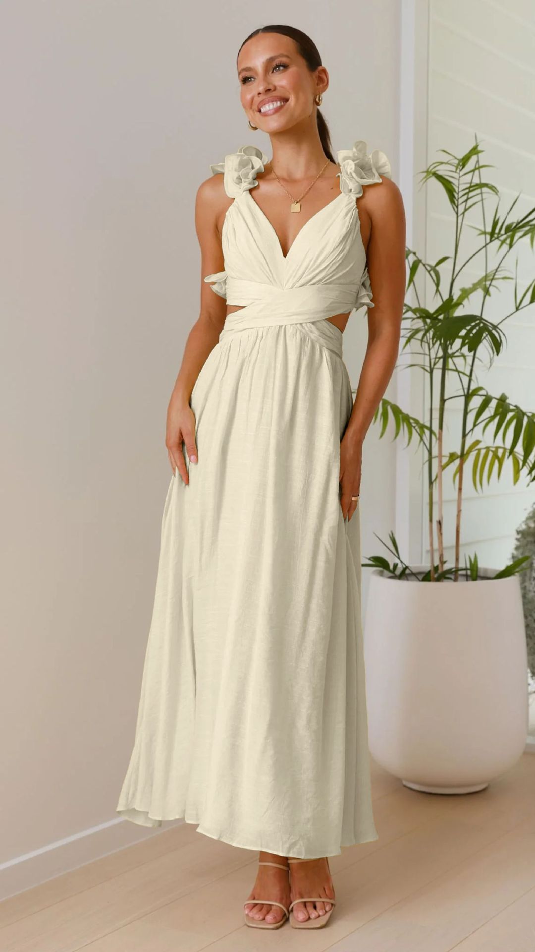 Vestido de chifón floral sin espalda con tirantes cruzados