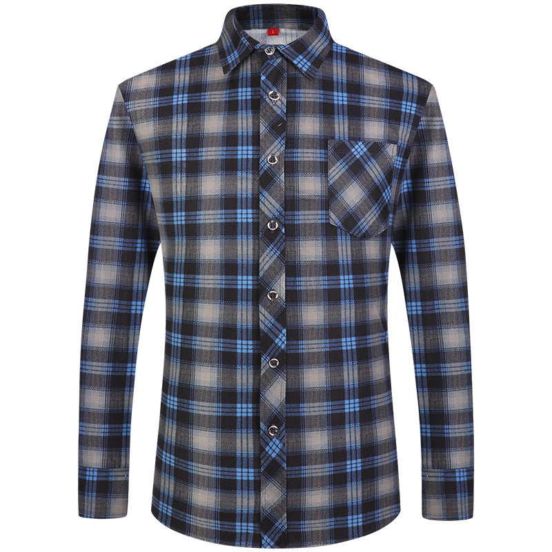 Men's Business Commute Plaid Long-Sleeve Shirt