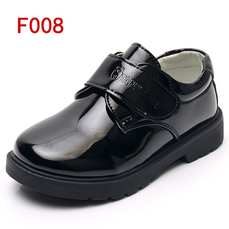 Black Leather Shoes With Shiny Mirror And Round Toe