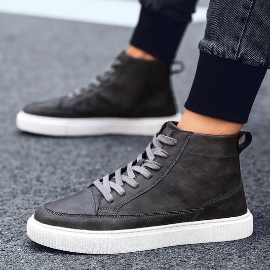 Zapatillas altas coreanas de cuero casual