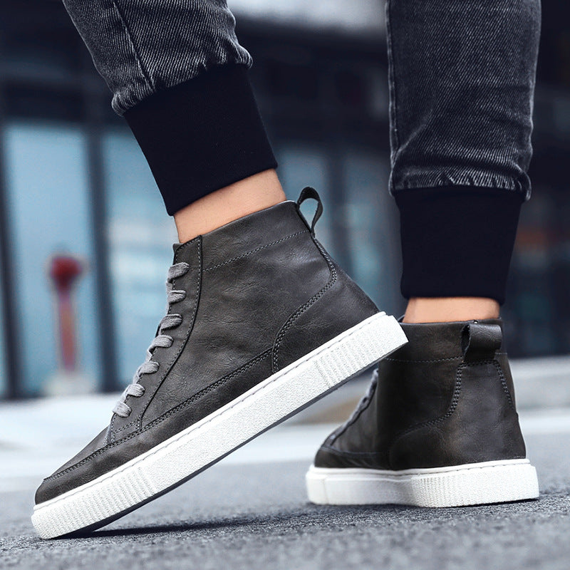 Zapatillas altas coreanas de cuero casual