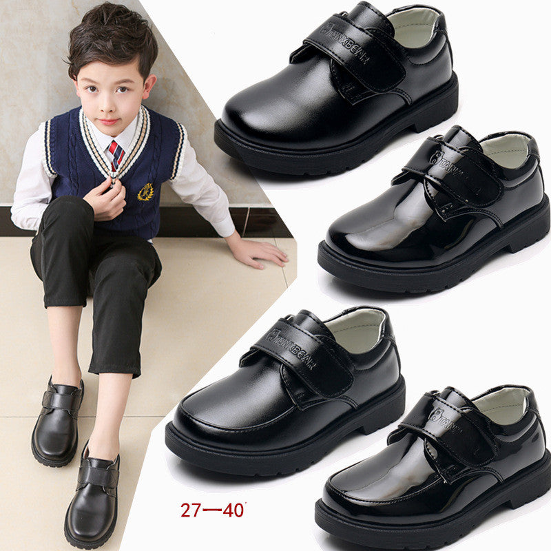Black Leather Shoes With Shiny Mirror And Round Toe