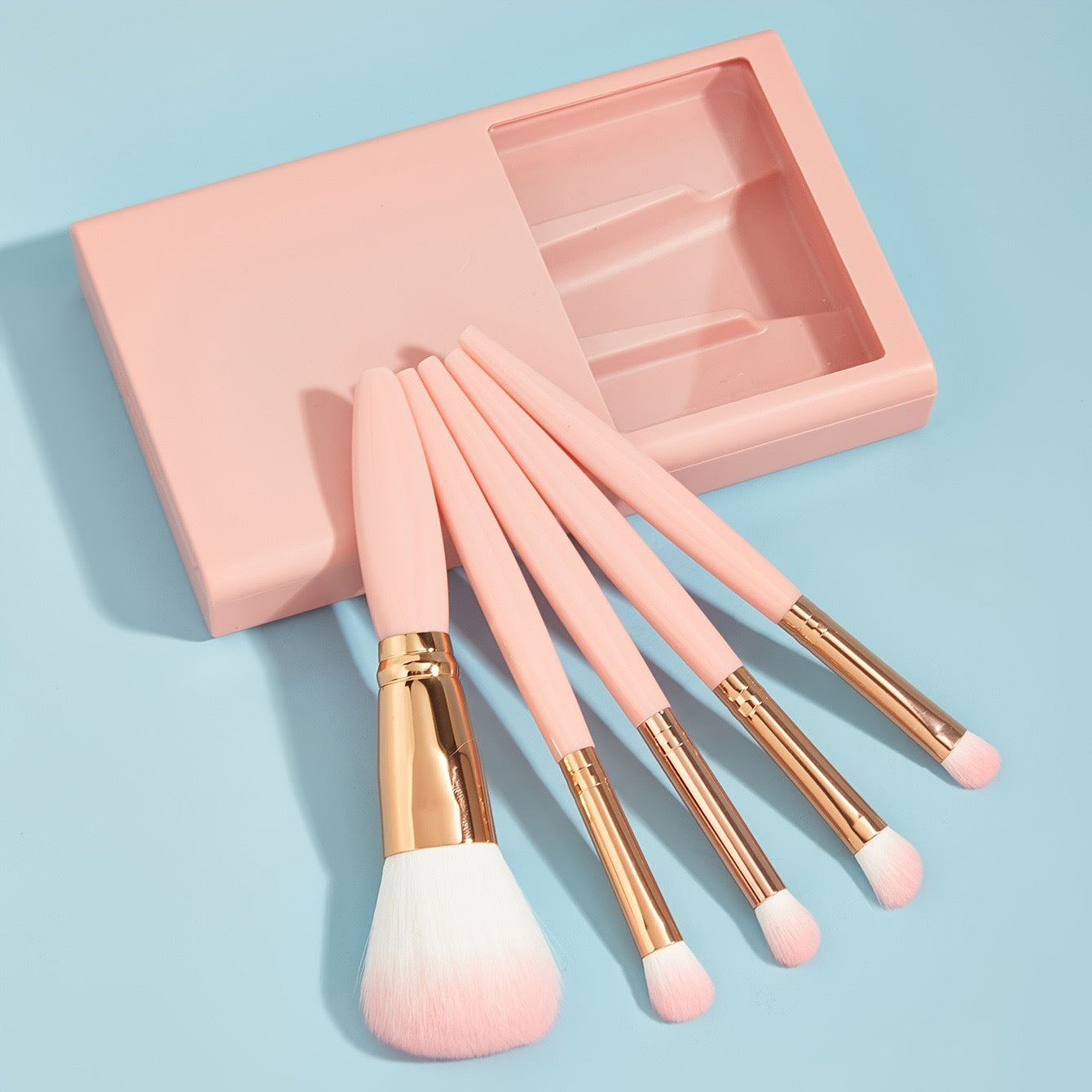 Set de viaje de 5 brochas de maquillaje con espejo
