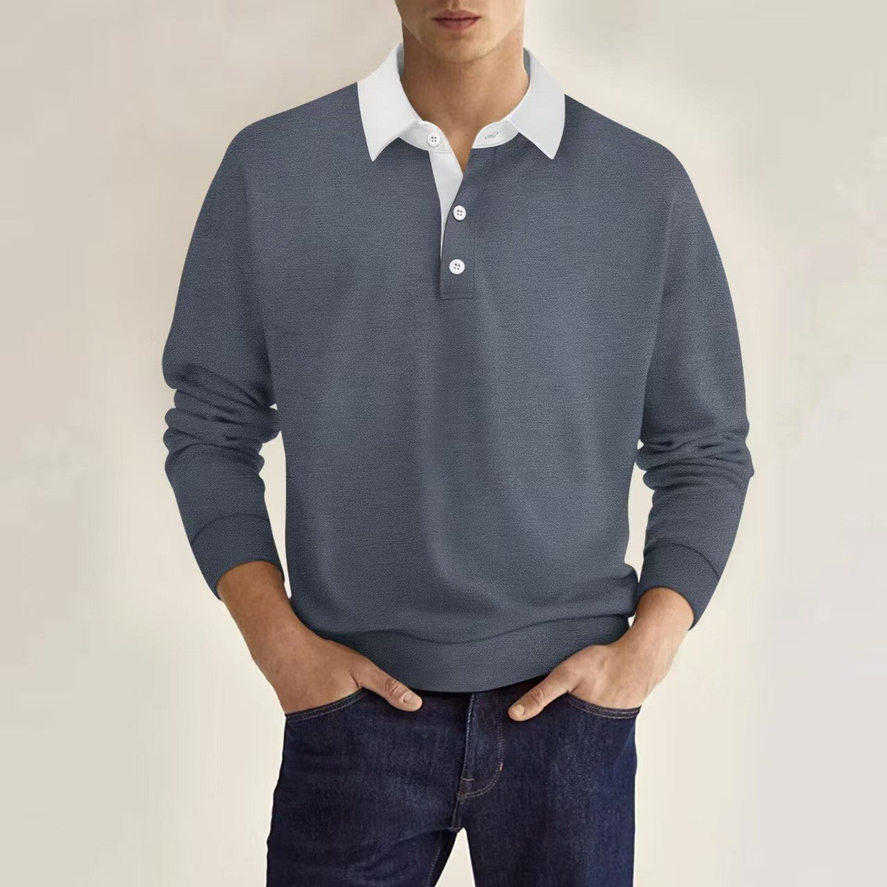 Camiseta de manga larga versátil para hombre en color liso