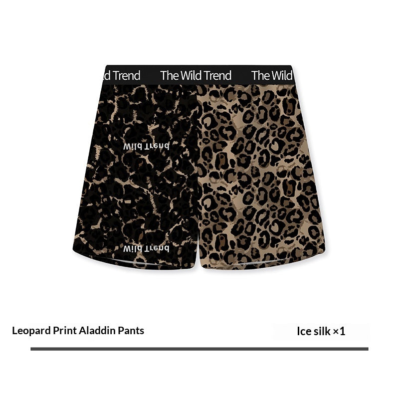 Pantalones Aloha de seda helada con estampado de leopardo para hombre con diseño estampado para usar en casa