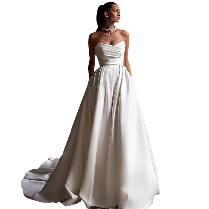 Vestido sencillo de tubo de satén blanco de estilo nuevo de Four Seasons