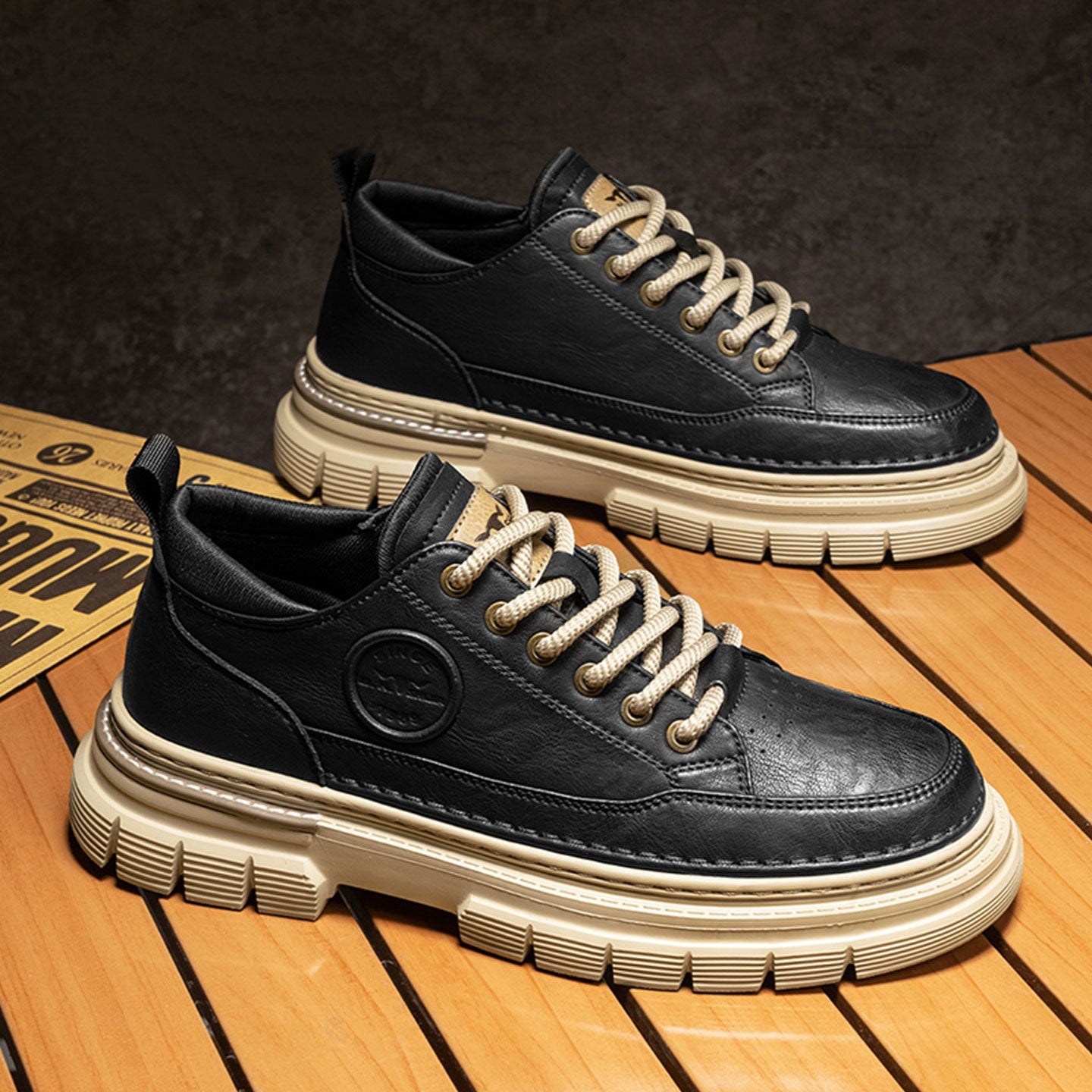 Zapatos casuales de cuero con plataforma estilo bota de trabajador británica de alta calidad