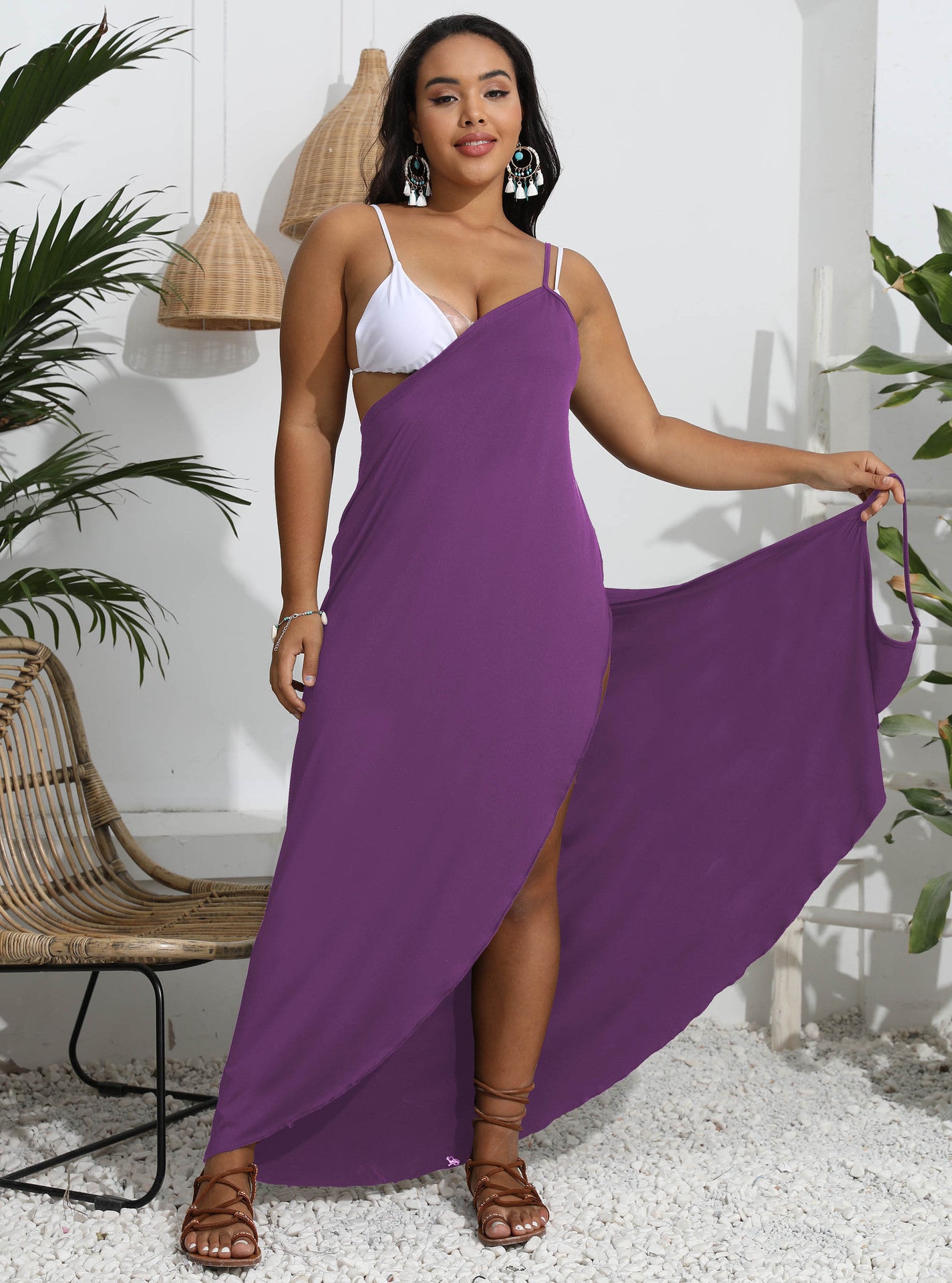 Vestido de mujer de una pieza, irregular, para playa, de varias formas de uso, con tiras cruzadas
