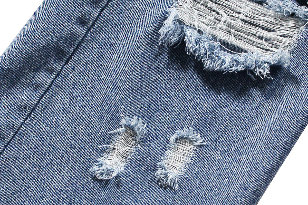 Casual Faux Two-piece Ripped Jeans