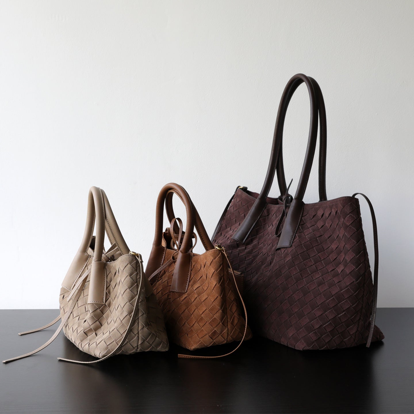 Bolso tote de cuero de vaca mate tejido a mano con gran capacidad