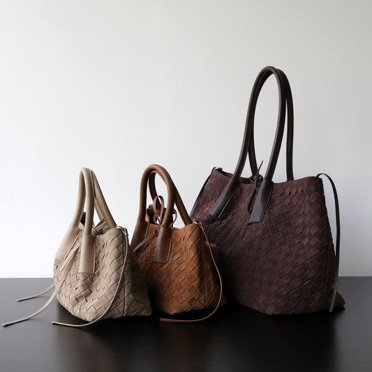 Bolso tote de cuero de vaca mate tejido a mano con gran capacidad