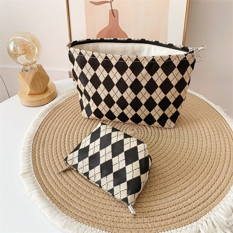 Womens Geometric-Line Fabric Cosmetic Bag