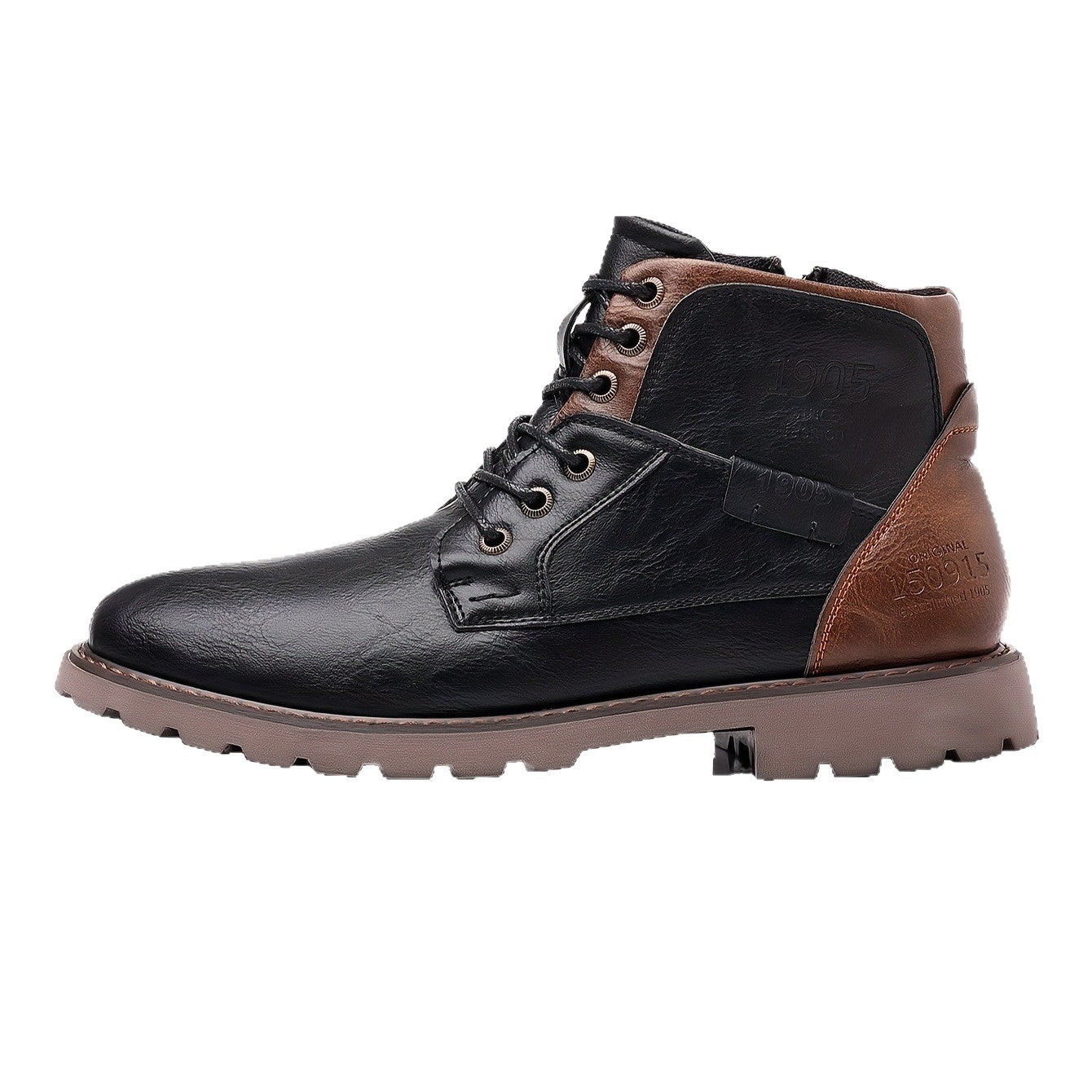 Botas de cuero de caña media con cremallera lateral, informales, para hombre, con combinación de colores