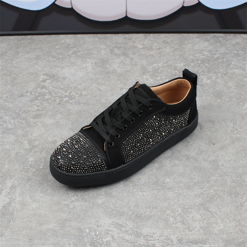 Zapatillas de moda para hombre con diamantes de imitación, suela roja, bajas, cómodas y transpirables