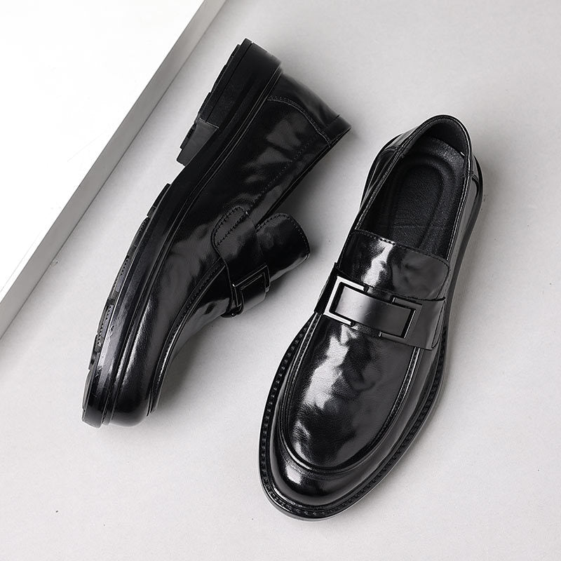 Zapatos de cuero de punta sin cordones británicos para hombre