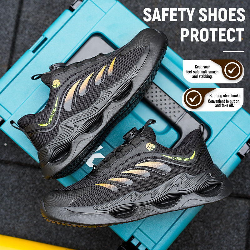 Zapatos ligeros tejidos con botón para hombre de protección laboral