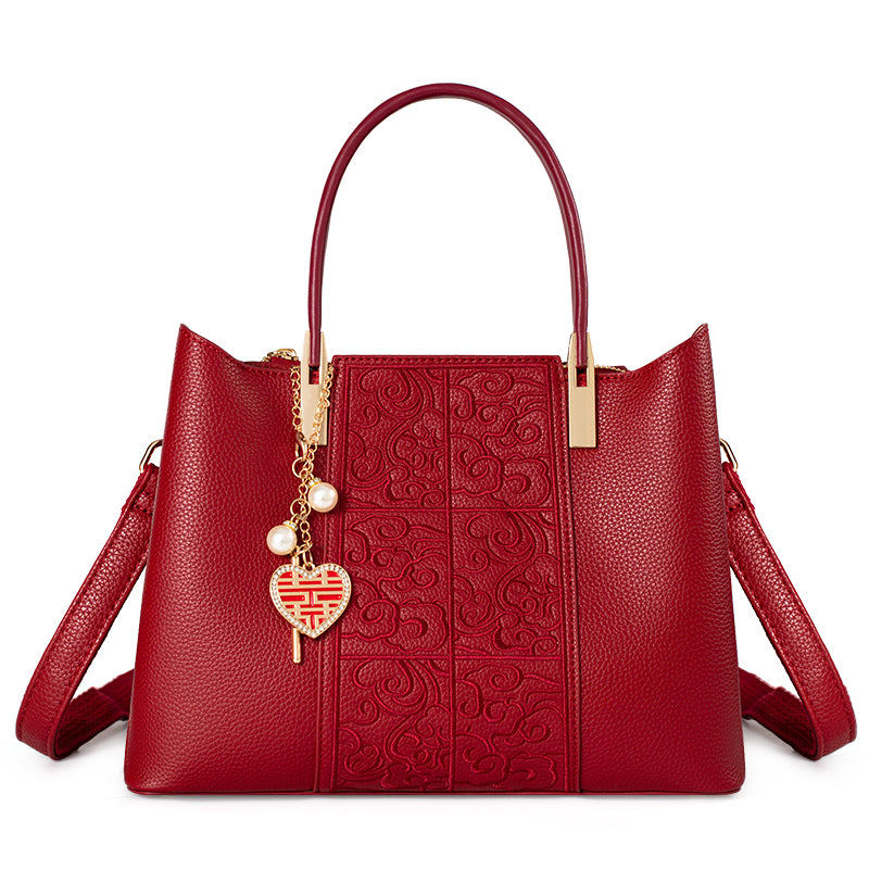 Bolso tote bordado rojo de gran capacidad