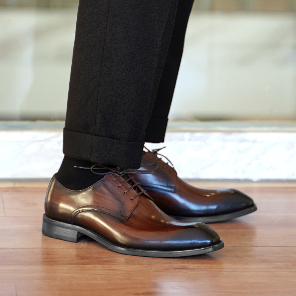 Zapatos de cuero para hombre con patrón de veta de madera, desgastados, con punta cuadrada