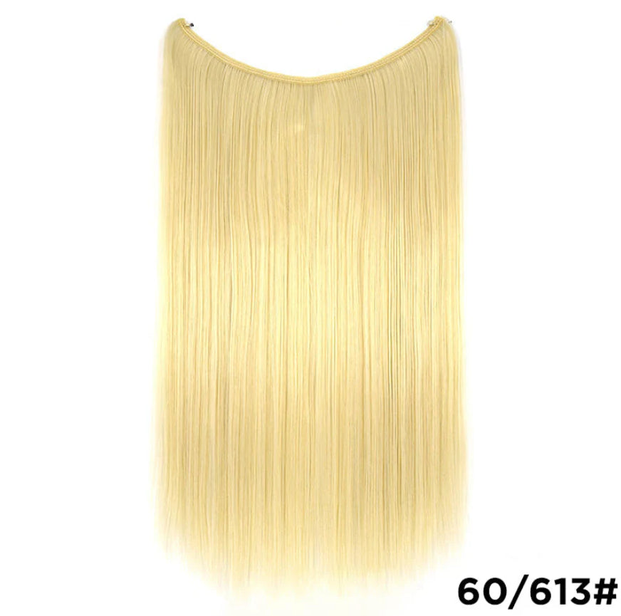 Extensiones de Pelo Invisibles de 22 Pulgadas con Hilo, Sin Clips, Secretas, Línea de Pescado, Lisas Sedosas Sintéticas