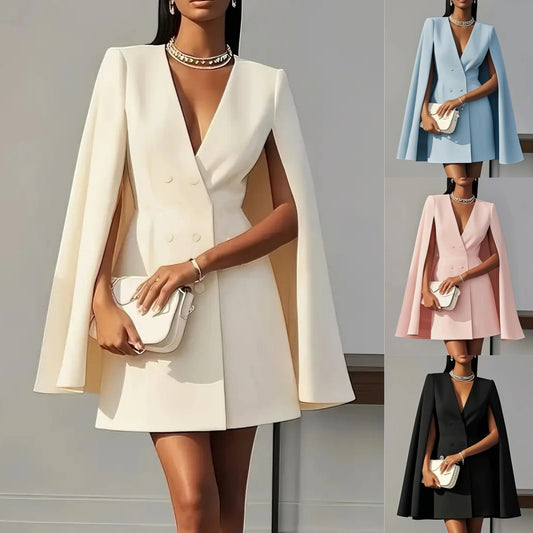 Vestido Traje Capa Cruzada con Cuello Chal para Ir al Trabajo