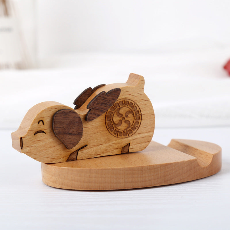 Soporte creativo para teléfono móvil trasero con moneda de madera de haya, soporte perezoso para teléfono con letras personalizadas