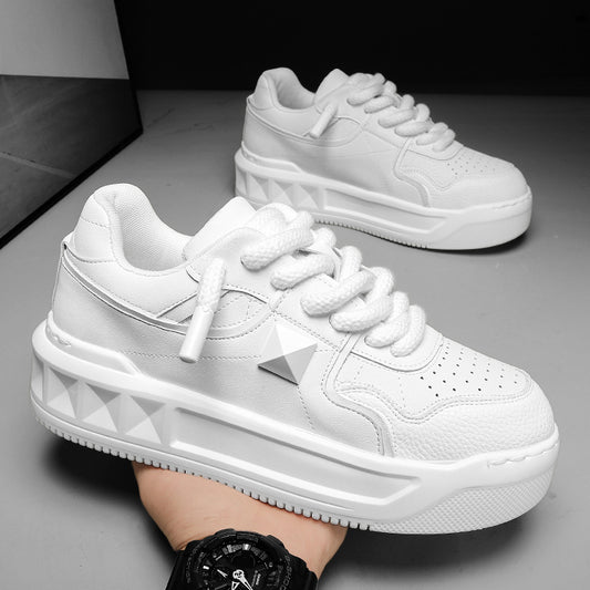Zapatos blancos pequeños de suela gruesa con alzas, deportivos para hombre