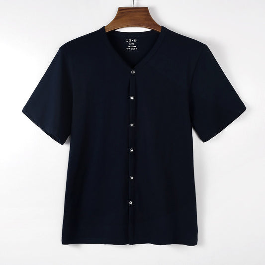 Men's Cotton Cardigan Short-Sleeve T-Shirt