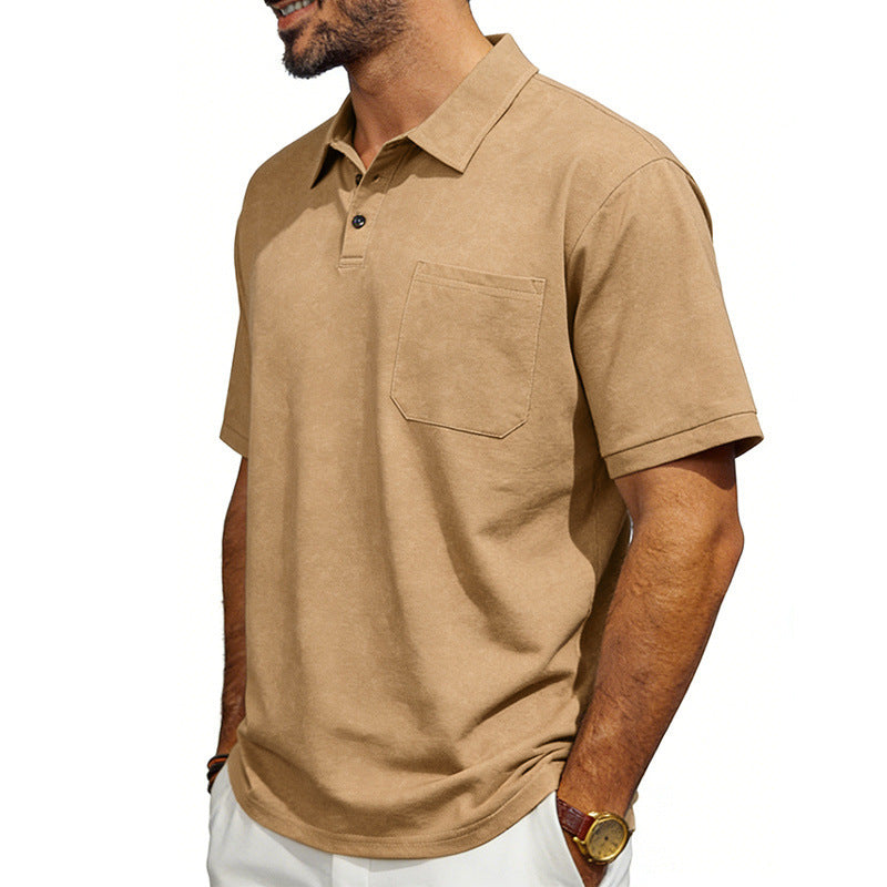 Men's Distressed Lapel Polo Shirt Loose Short-Sleeve T-Shirt