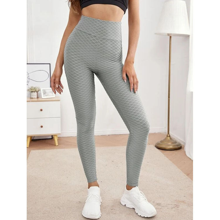 Pantalones de fitness de jacquard elásticos de cintura alta, ajustados para yoga y ejercicio