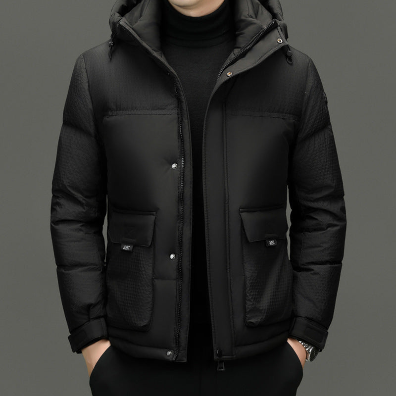 Winter White Duck Down Short Casual Hooded Jacket