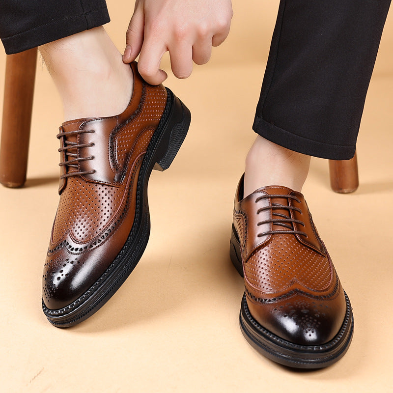 Zapatos de cuero huecos de hombre para negocios, formales, casuales