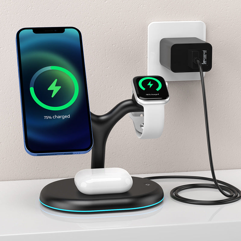 Cargador inalámbrico magnético tres en uno de 15 W de carga rápida, soporte vertical de escritorio para carga inalámbrica de teléfonos