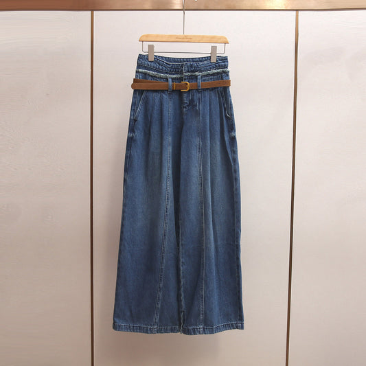 Jeans largos de pierna ancha, corte en A y talle alto