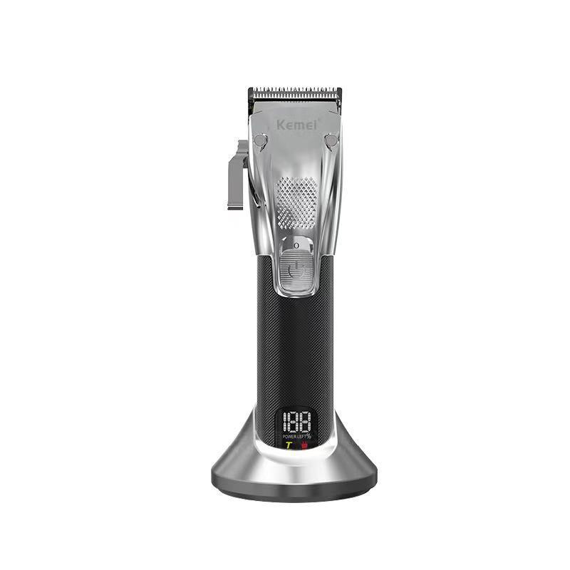 Cortapelos eléctrico KM-K33s con base de carga y voltaje amplio, tijeras de peluquero con pantalla LED LCD
