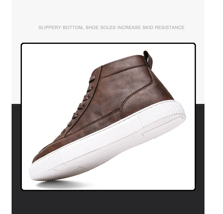 Zapatillas altas coreanas de cuero casual