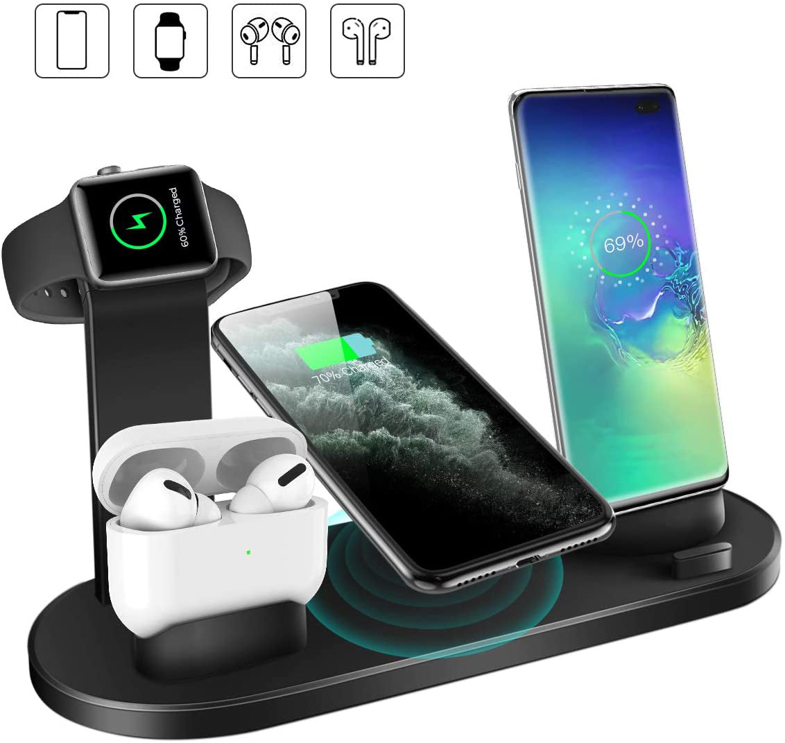 Cargador Inalámbrico Estación de Carga 4 en 1 para Apple Watch Series 8 7 iPhone 15 14 13 12 Pro AirPods Pro 3 2 Base de Carga