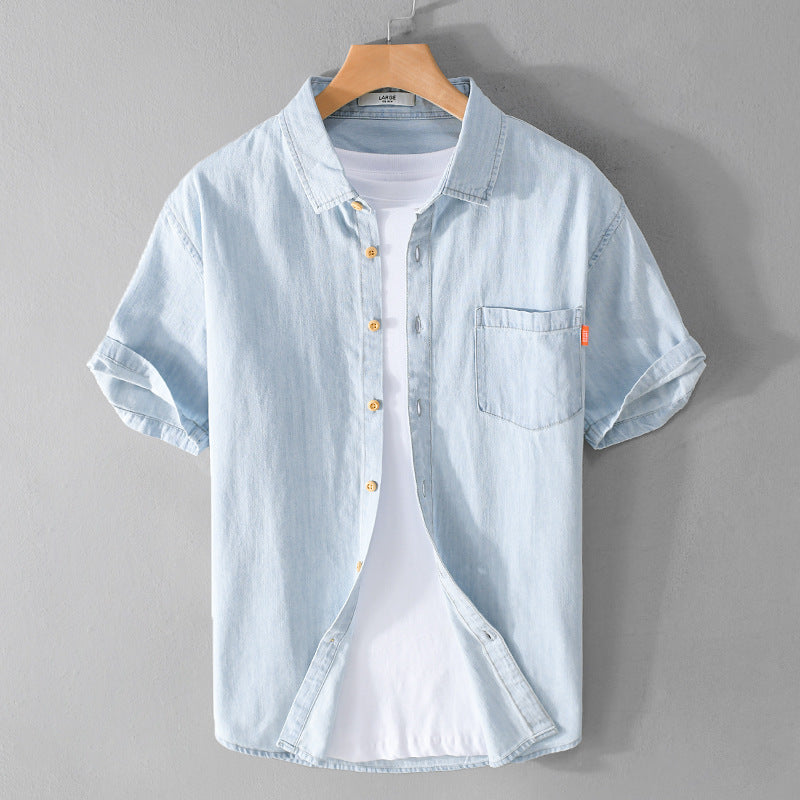 Summer Men's Cotton Short-Sleeve Denim Shirt