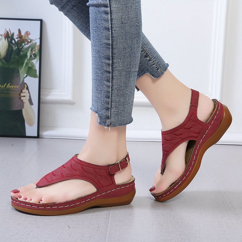 Sandalias casuales de cuña para mujer, chanclas de color liso