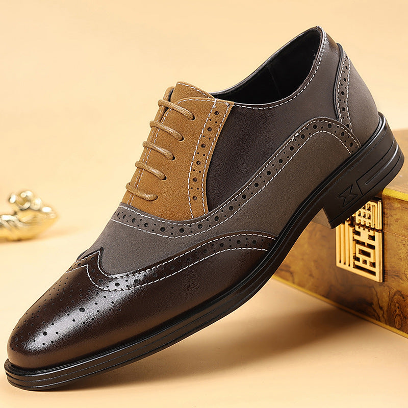 Zapatos casuales de cuero con punta estilo brogue para hombre de talla grande