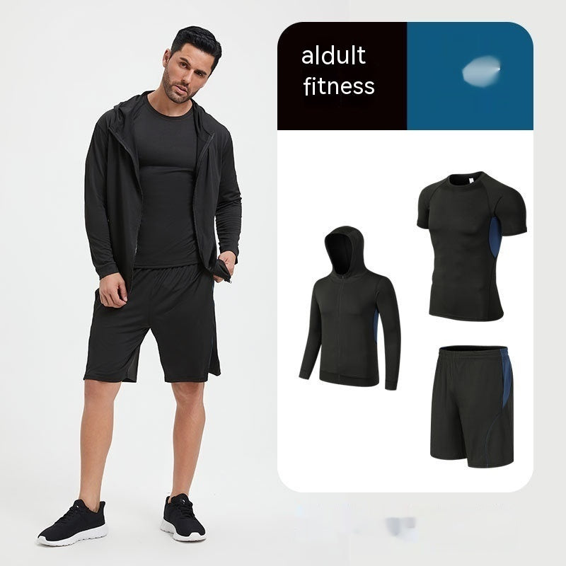 Traje de fitness para hombre, para correr por la mañana, por la noche, deportivo, de secado rápido, de cinco piezas, mallas, baloncesto, ropa de entrenamiento al por mayor