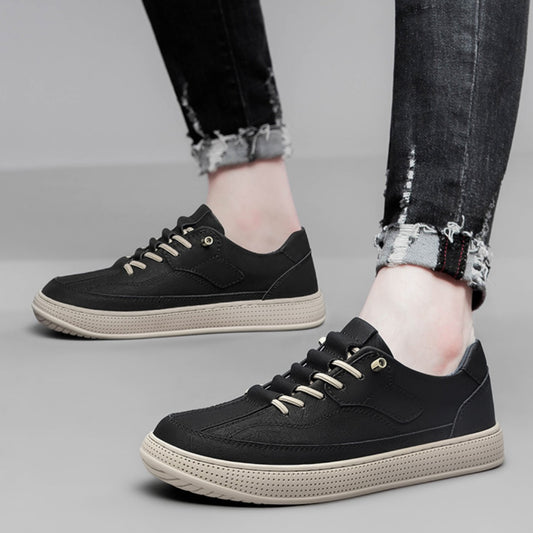 Zapatos Casuales Transpirables de Skateboard con Superficie de Piel de Vaca de Punta Redonda para Hombre