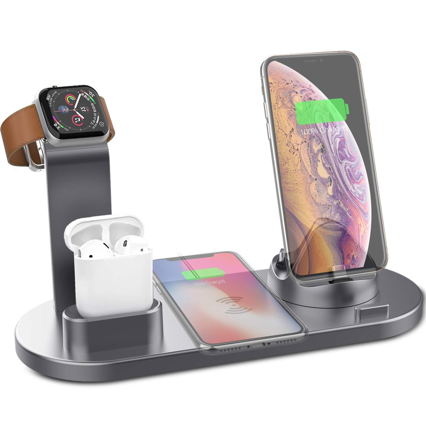 Cargador Inalámbrico Estación de Carga 4 en 1 para Apple Watch Series 8 7 iPhone 15 14 13 12 Pro AirPods Pro 3 2 Base de Carga