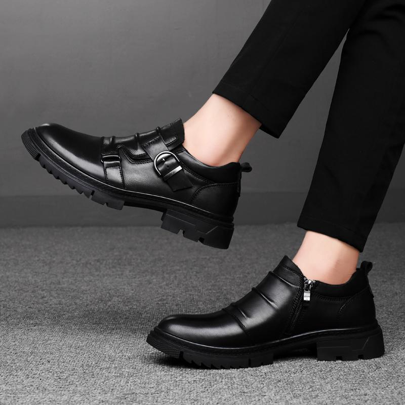 Zapatos de Cuero Genuino de Hombre Versátiles de Suela Gruesa Hechos de Piel de Vacuno de Grano Completo