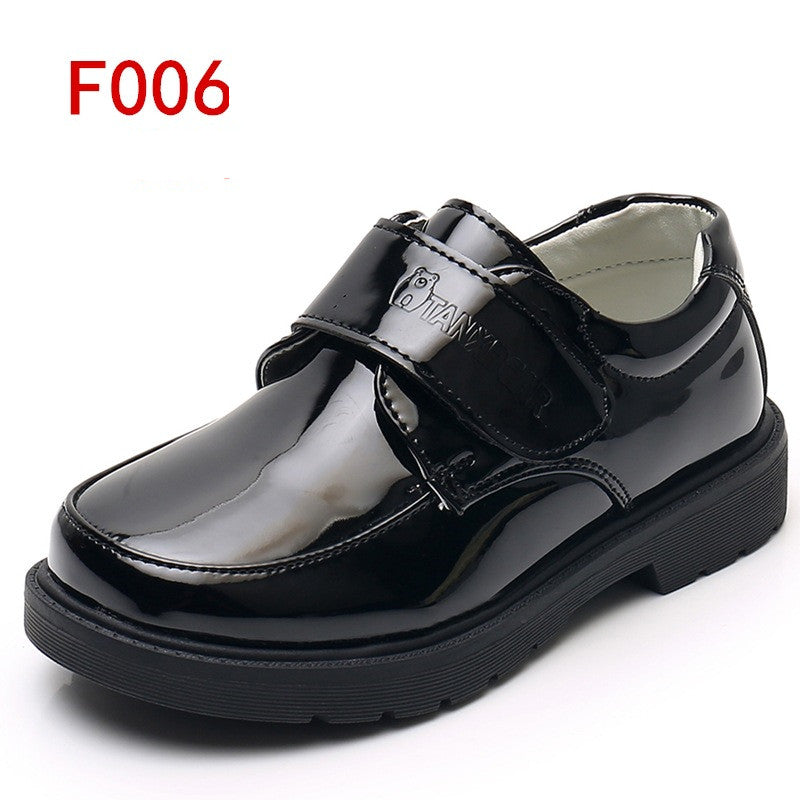 Black Leather Shoes With Shiny Mirror And Round Toe